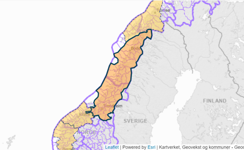 Varsel om jord-, sørpe- og flomskredfare, oransje nivå for deler av Trøndelag og Nordland